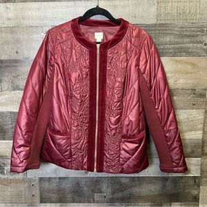 Zenergy by Chico’s Velvet Trim Embroidered Puffy Jacket Size 1